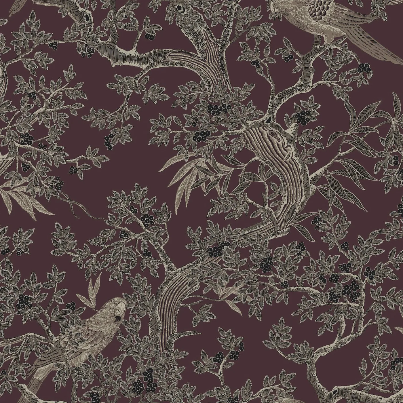 Anya Traditional Plum Chinoiserie Bird Wallpaper