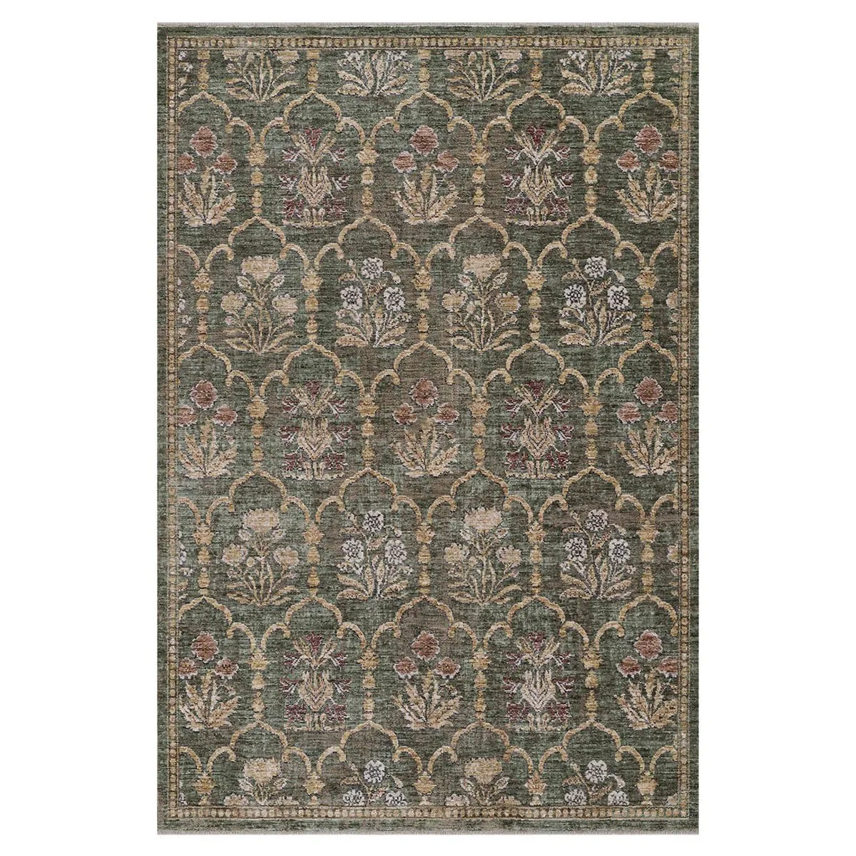 Frescia Updated Traditional Green Floral Lattice Patterened Rug - 9'2"x12'5"