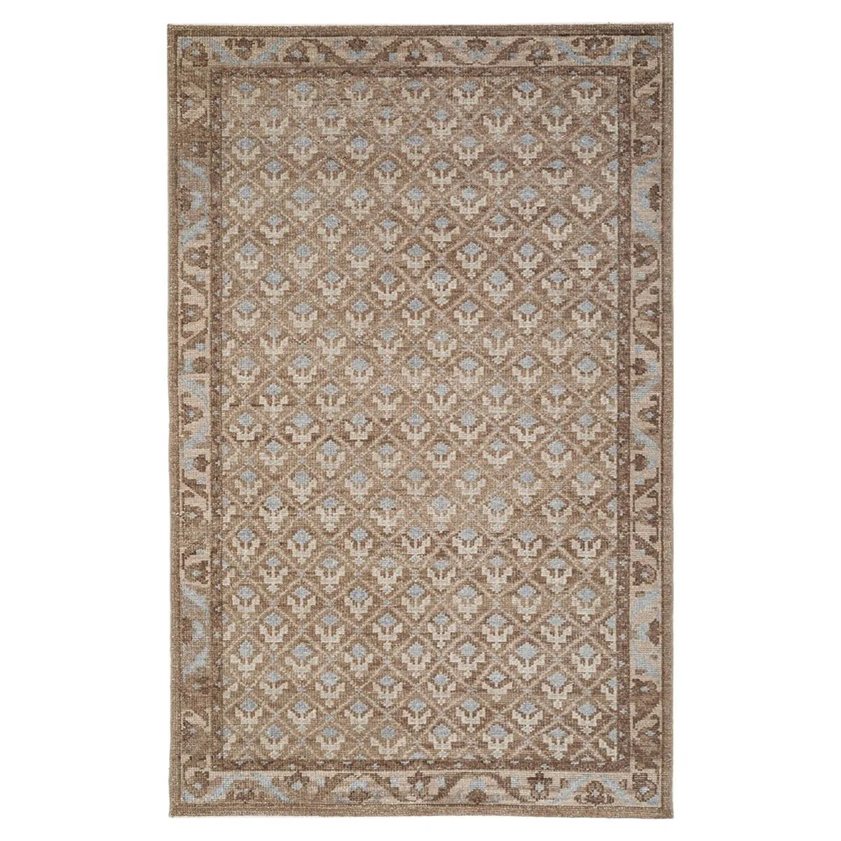Gaia Brown Wool Floral Lattice Patterned Hand Knotted Rug - 8'9"x11'9"