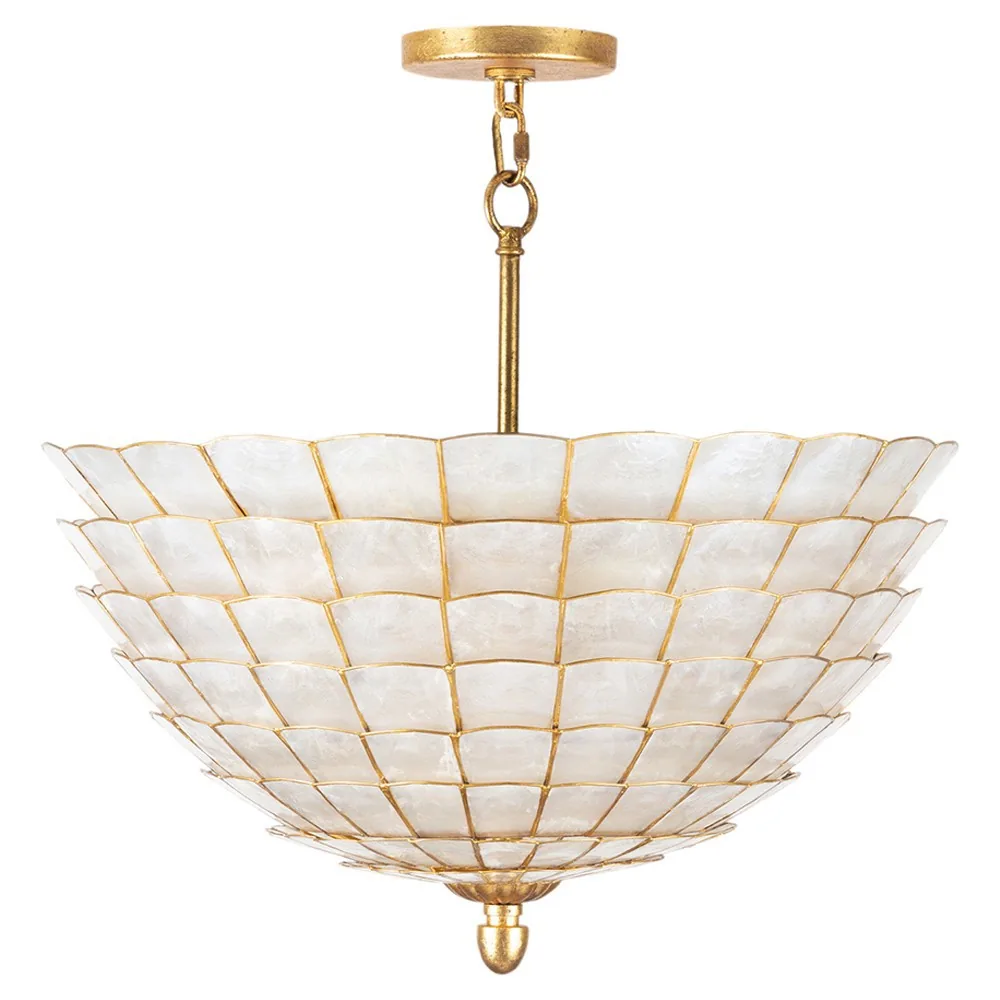 Griffin Coastal Beach Gold Capiz Dome Pendant