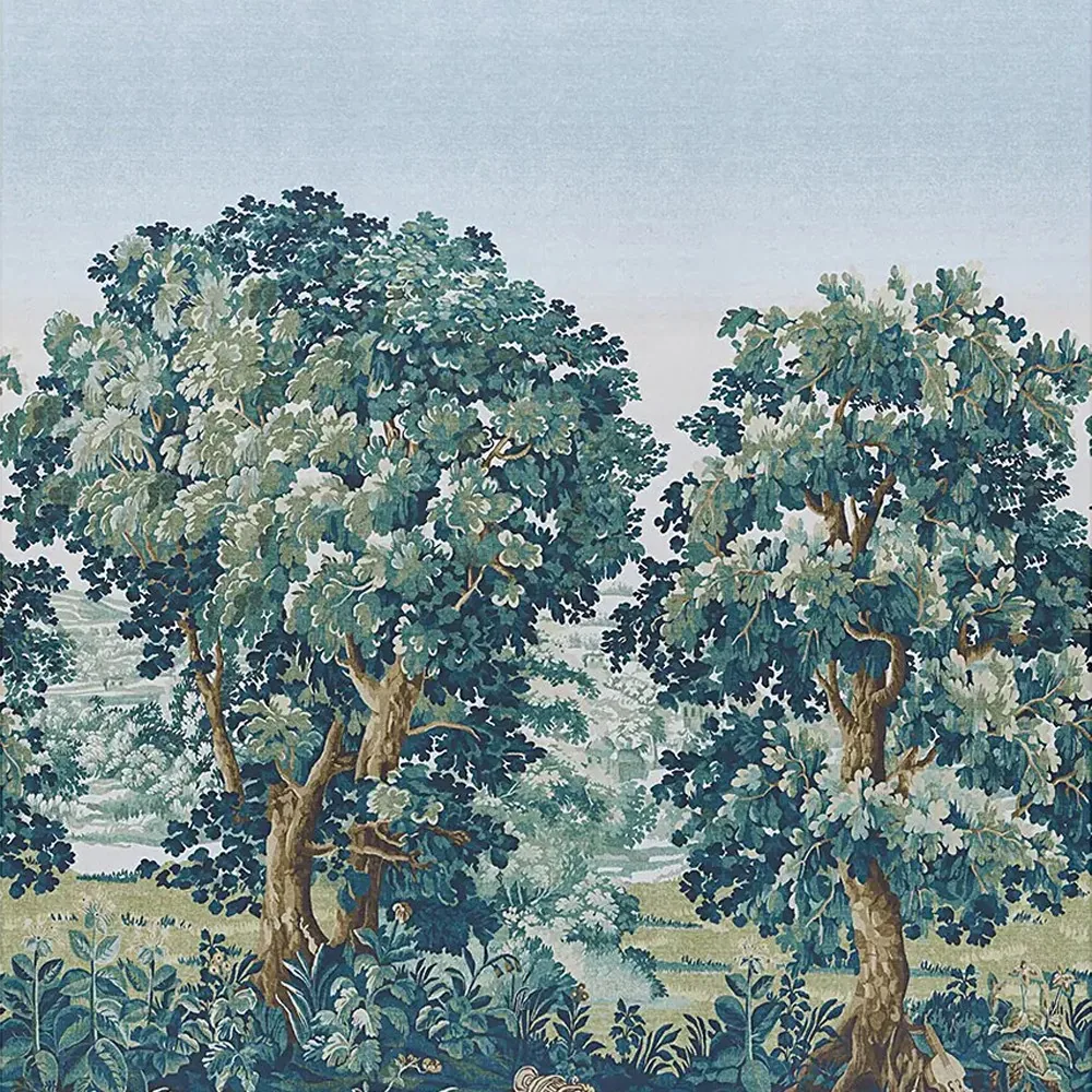 Schumacher La Foret Autumn Green Forest Landscape Wallpaper Panel Set