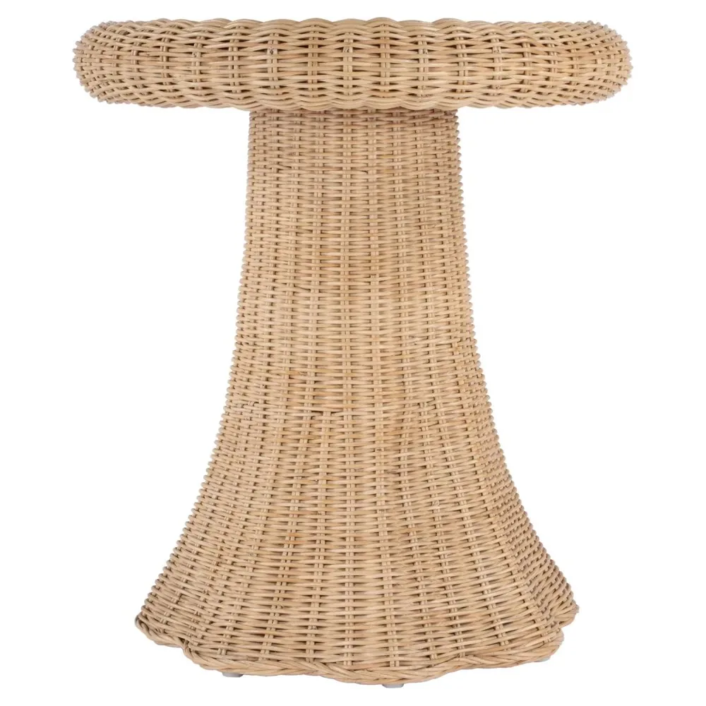 Natural rattan side table with a scalloped edge