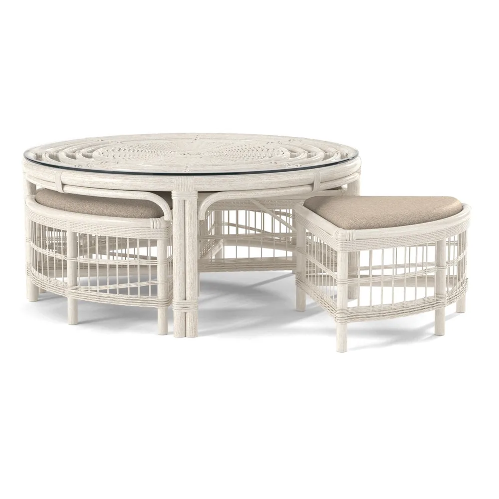 Rattan cocktail table with tuck-away benches