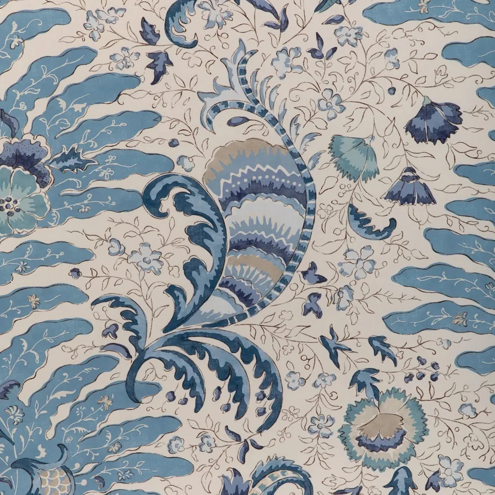Blue printed cotton with a shell and coral figure