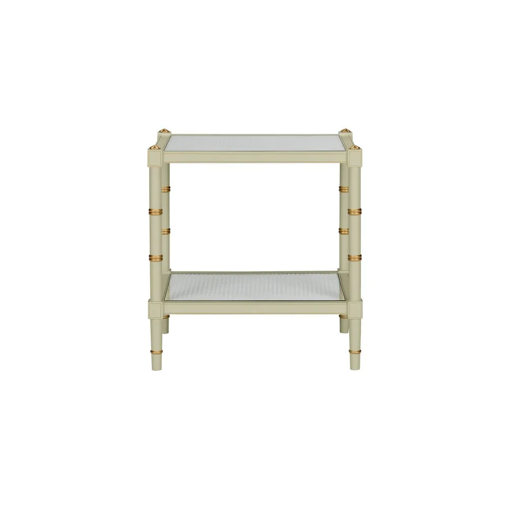 Cane end table with an open woven face