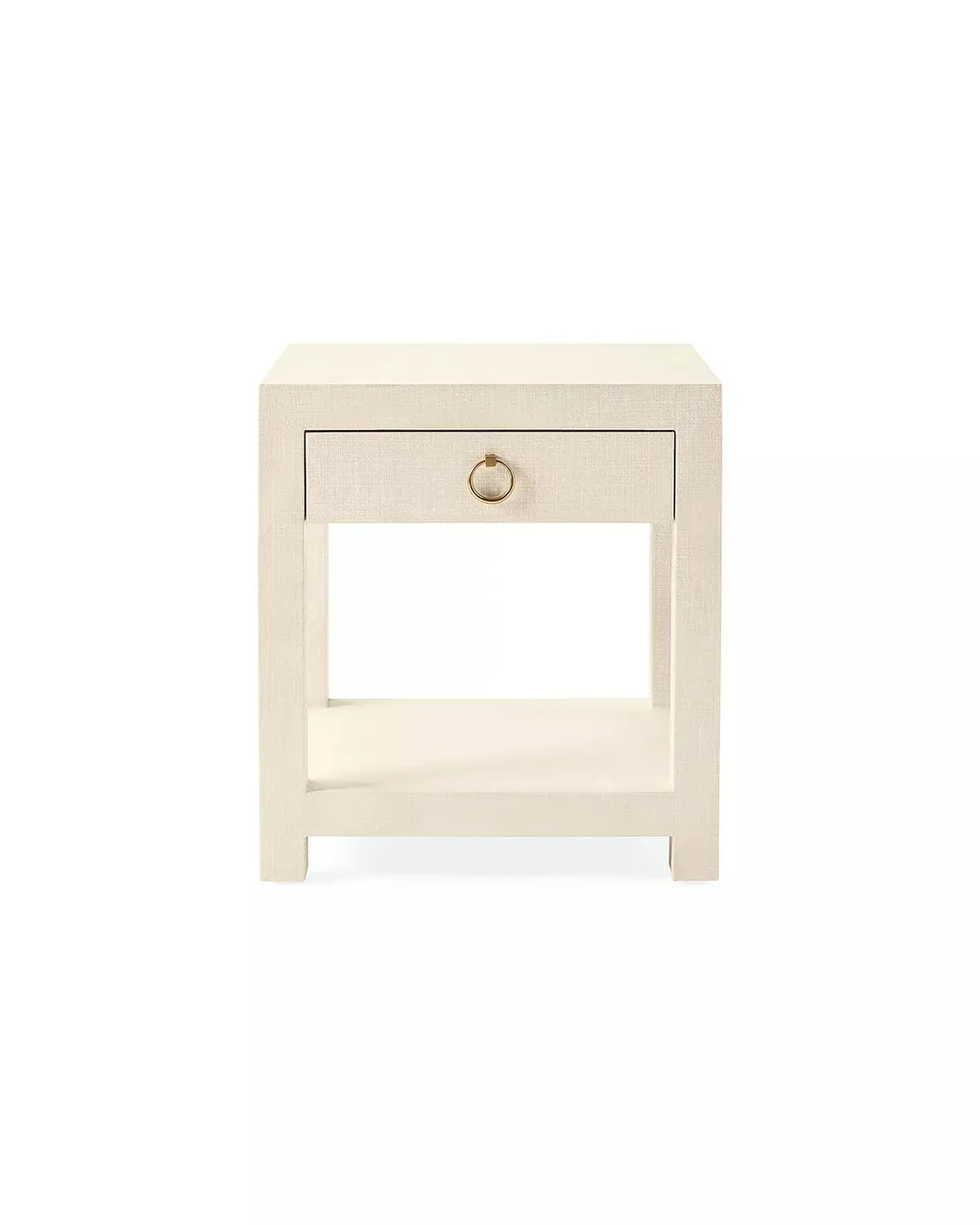 Compact single-drawer nightstand in a chalk finish
