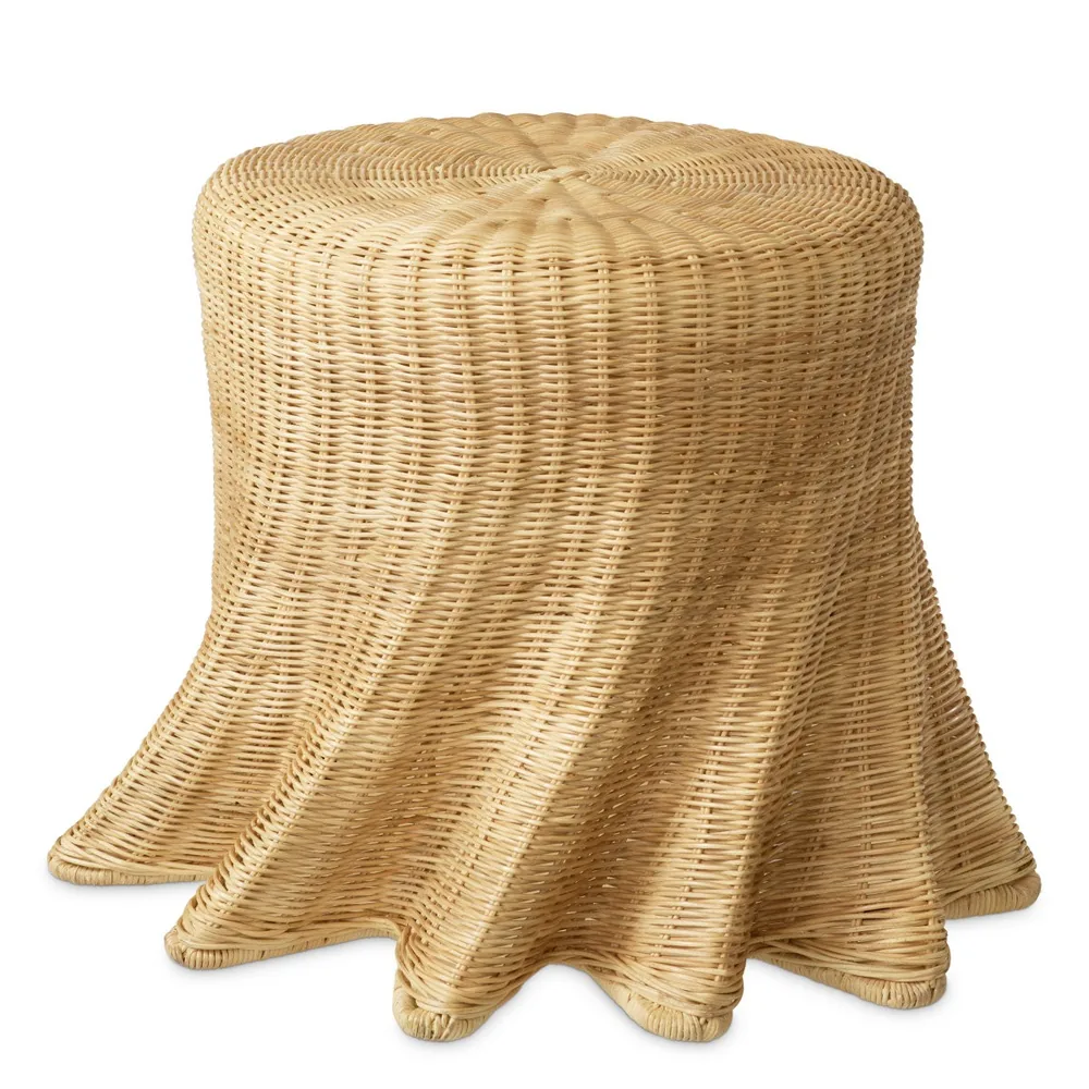 Sculptural natural rattan side table