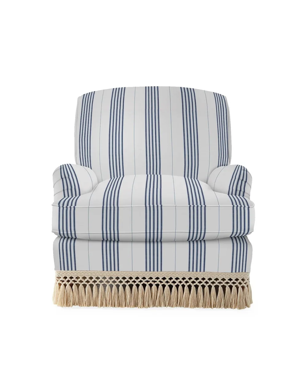 Upholstered occasional chair finished with fringe