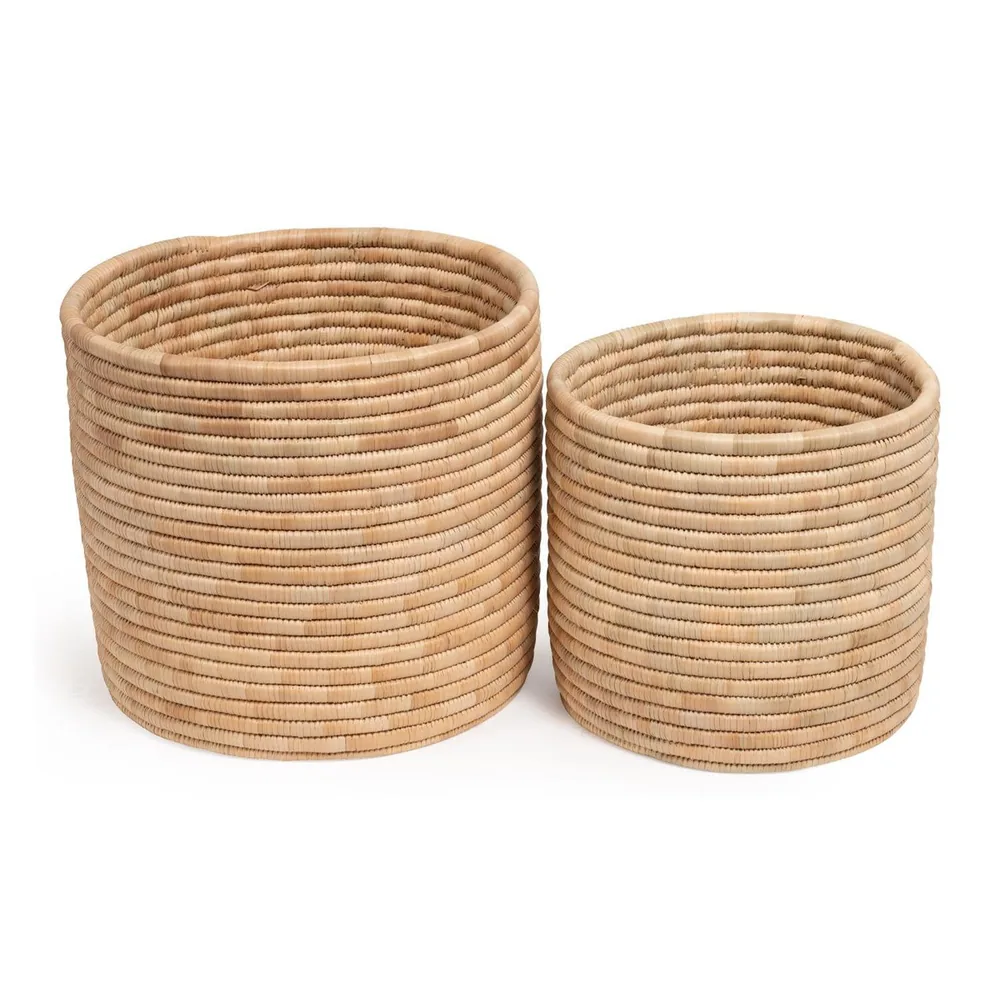 Woven reed end table with handcrafted texture