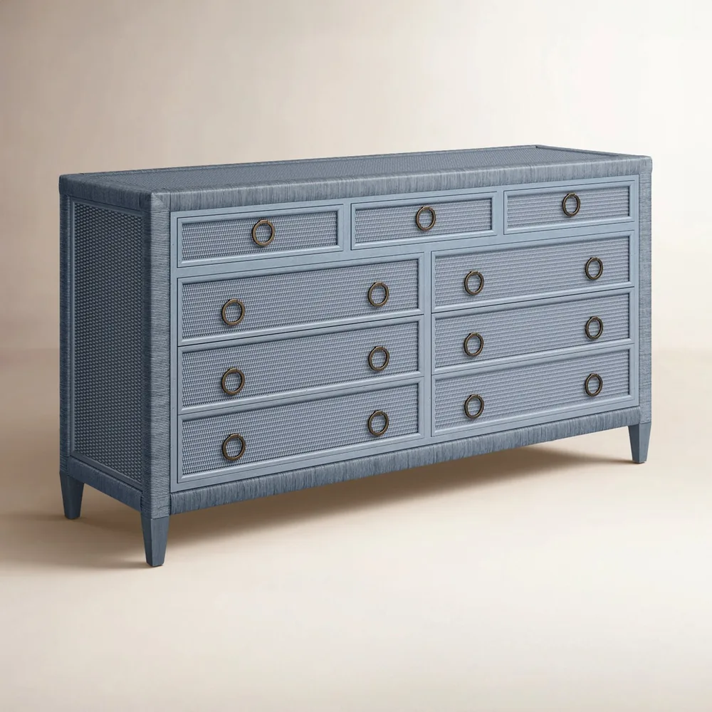 Nine-drawer rattan double dresser