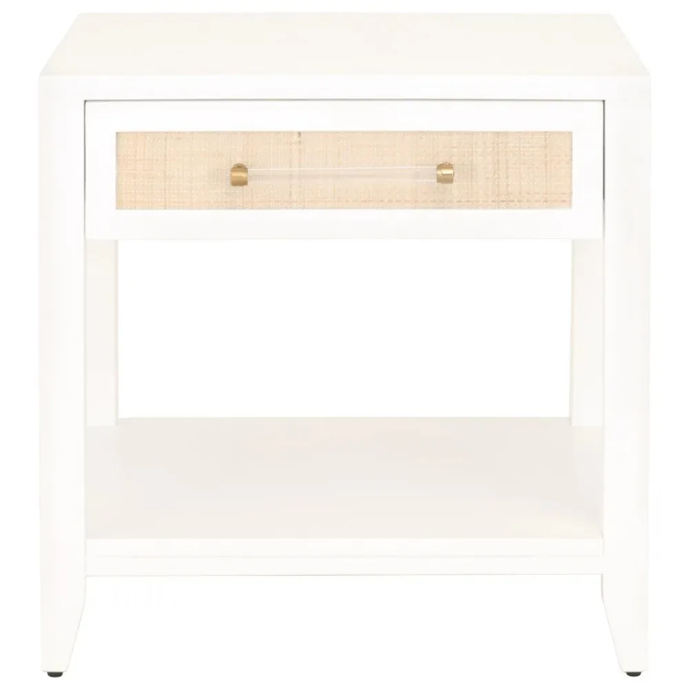 Natural rattan side table set in a white painted frame