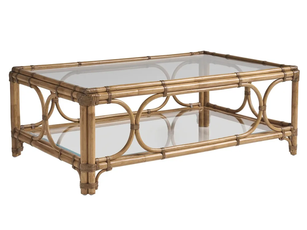 Rectangular coffee table with a resort-inflected frame