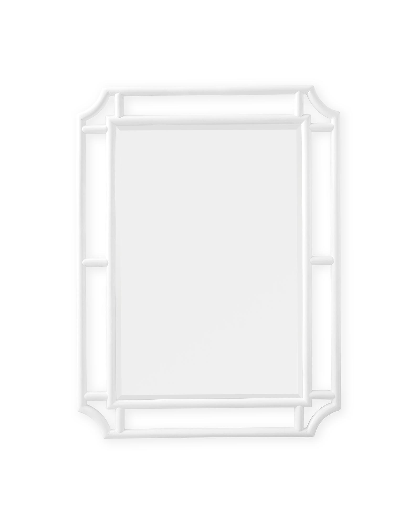 White lacquered bamboo-form rattan mirror with cut corners
