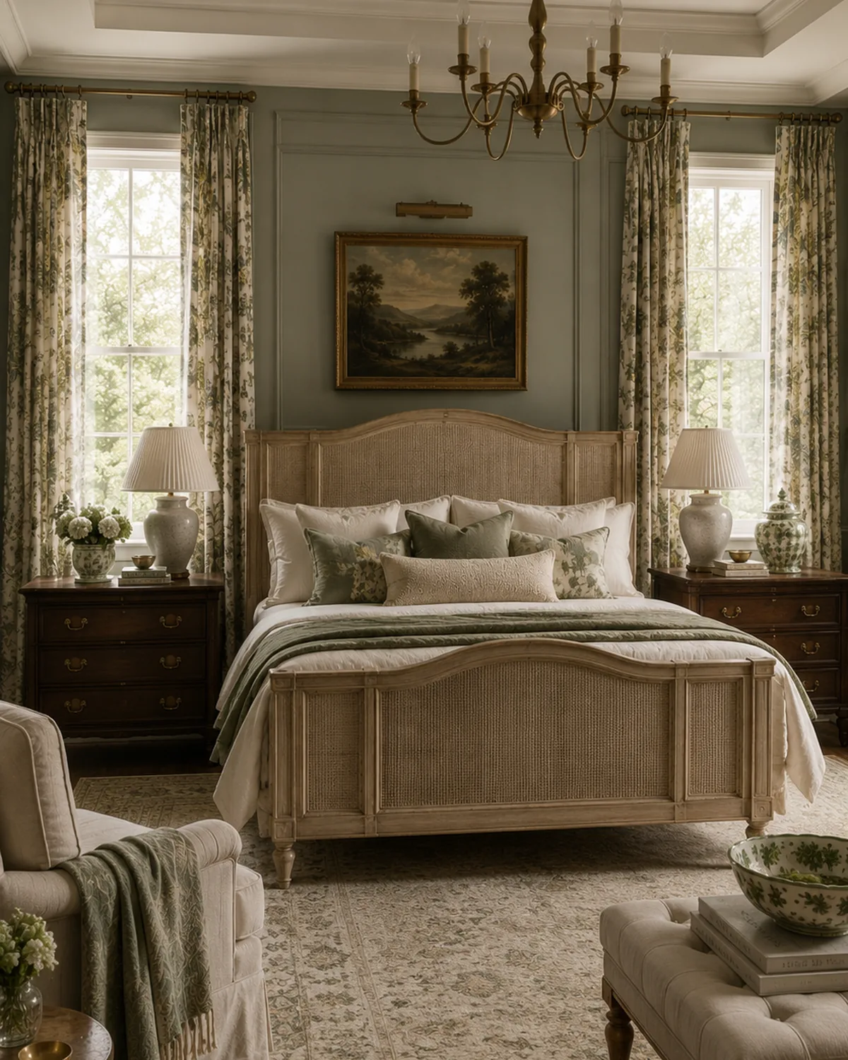 Bedroom with layered bedding and a quiet palette