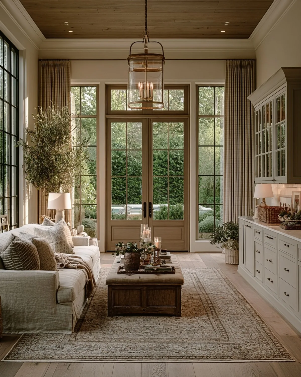Coastal living room with painted paneling