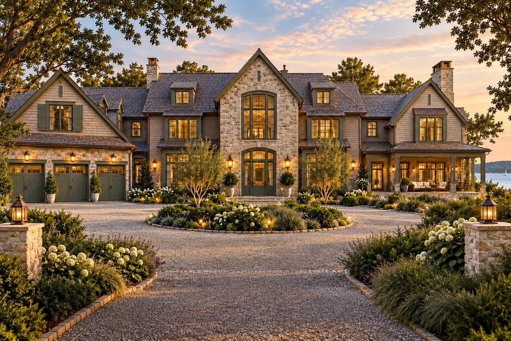 Moss & Mineral &mdash; natural fieldstone, weathered cedar shingle and mineral green across a collection of American coastal estates